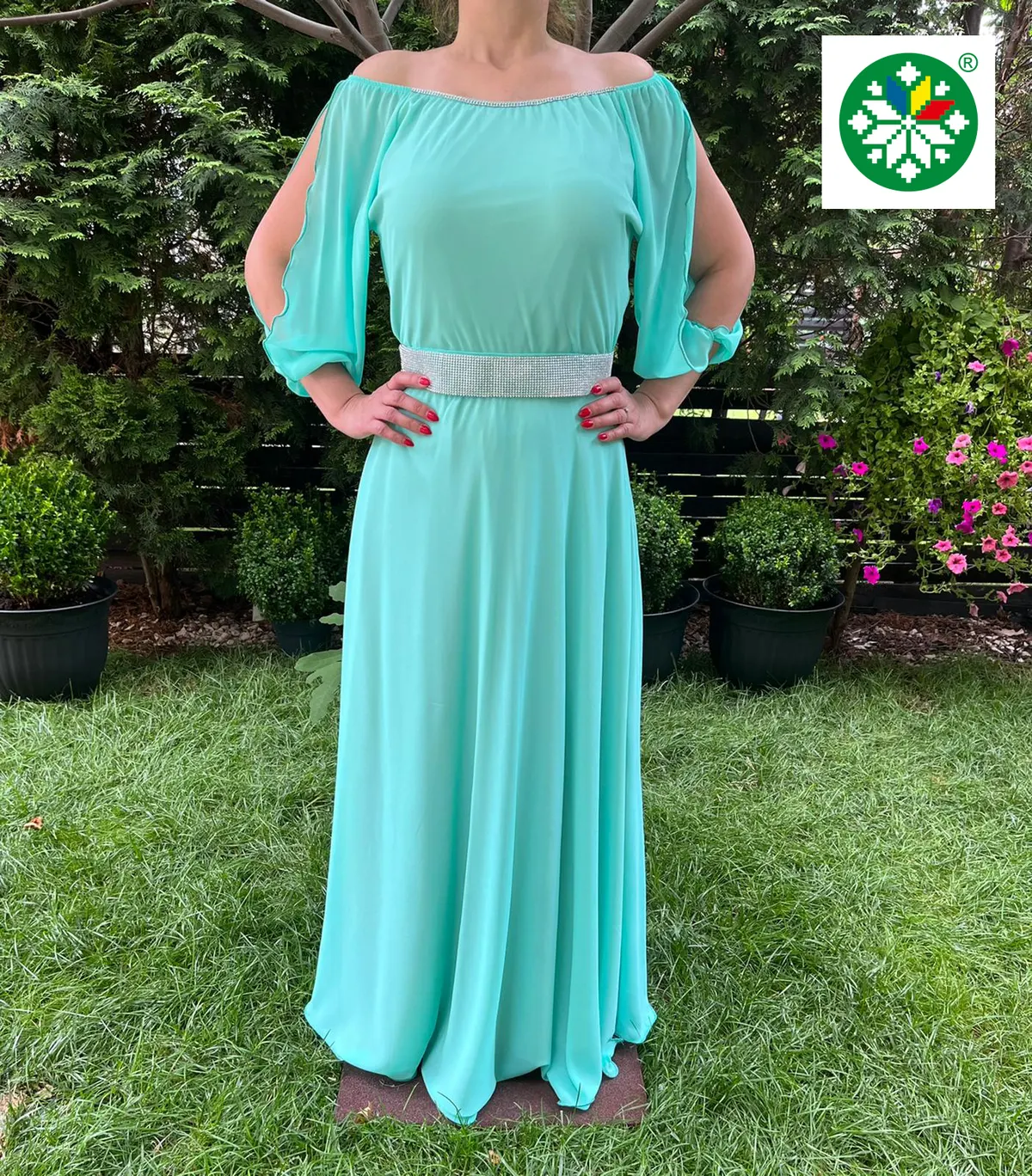 Rochie lunga Ecaterina turquoise