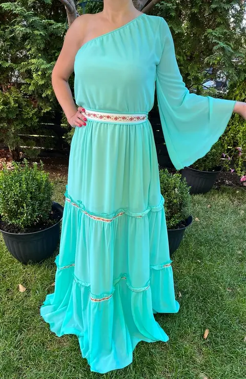Rochie volane Sonia turquoise
