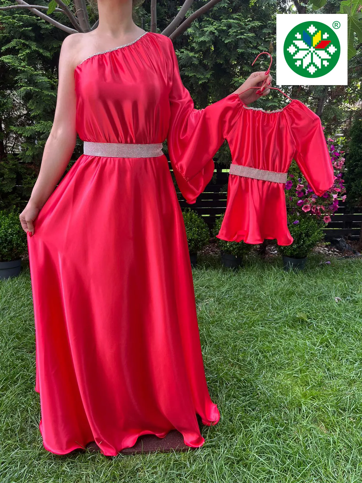 Set rochie lunga Aurora rosie