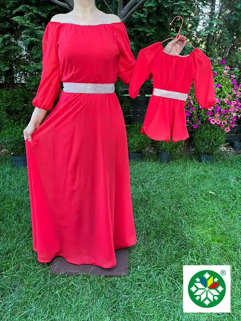 Set rochie lunga Ecaterina rosie
