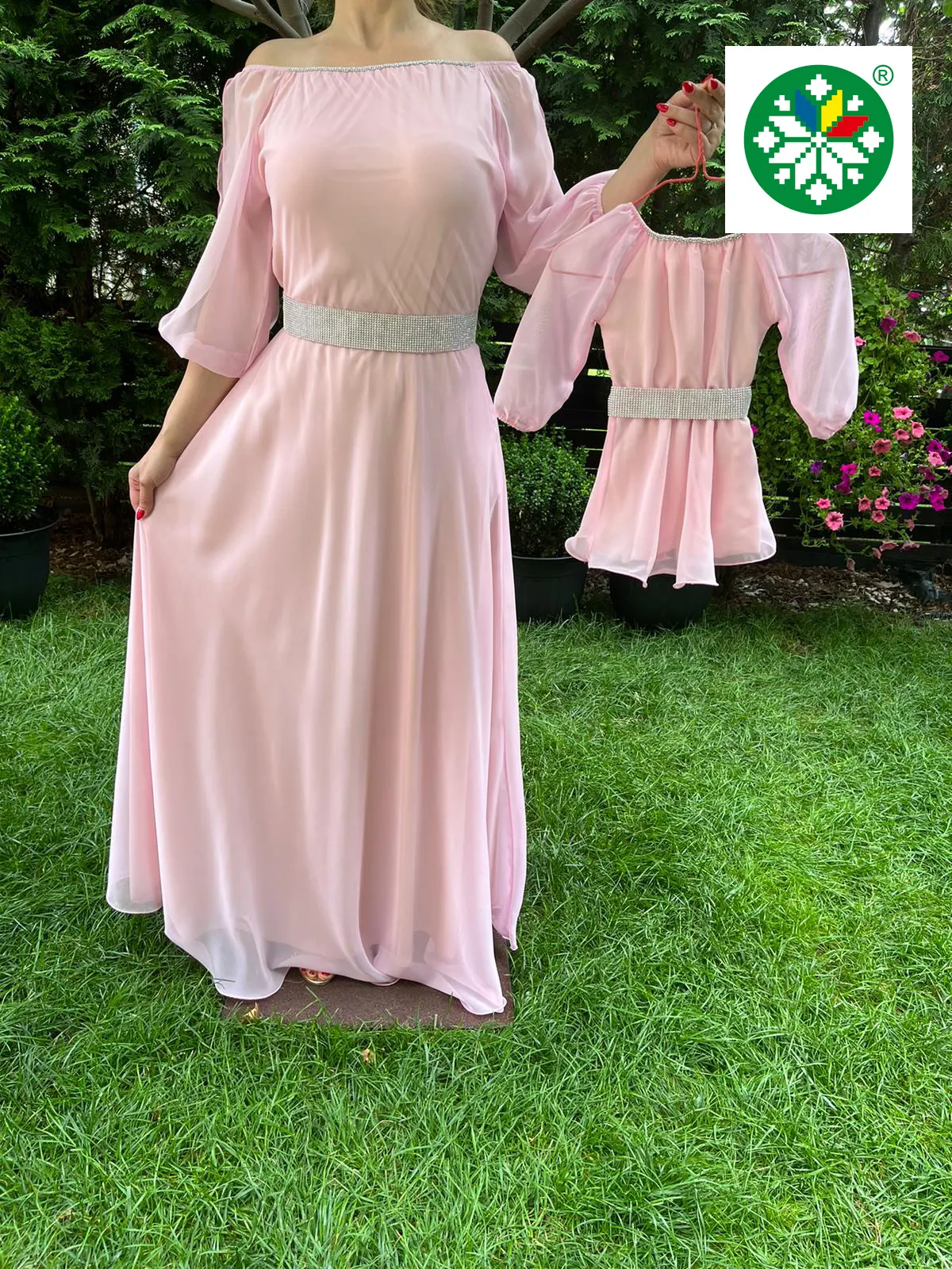 Set rochie lunga Ecaterina roz
