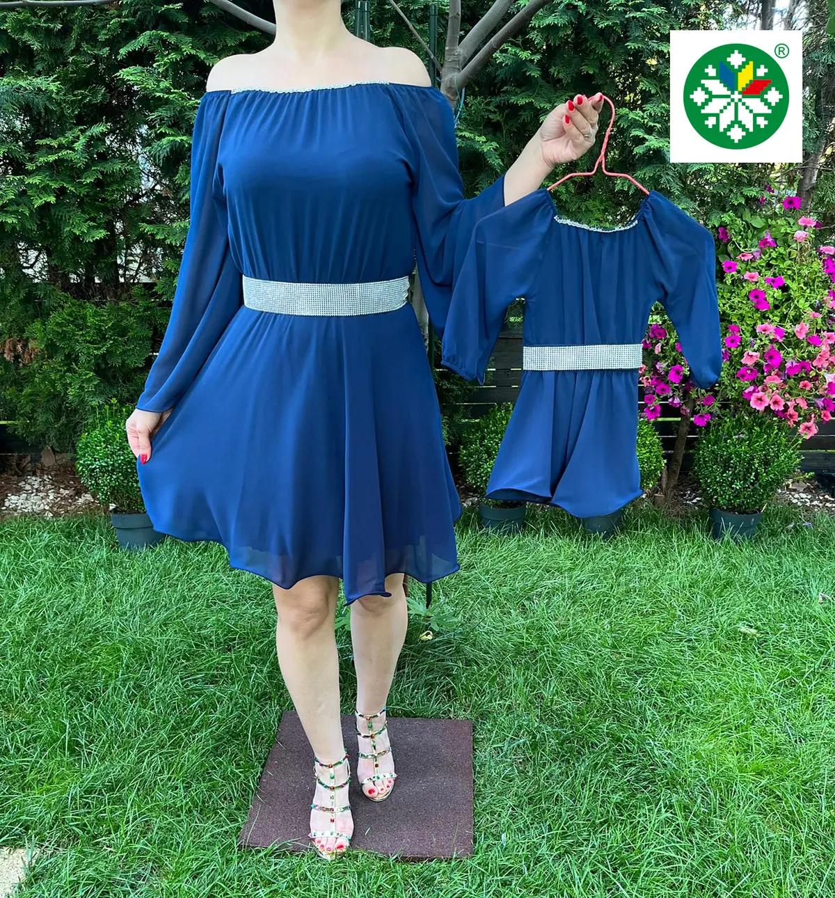 Set rochie scurta Ecaterina bleumarin
