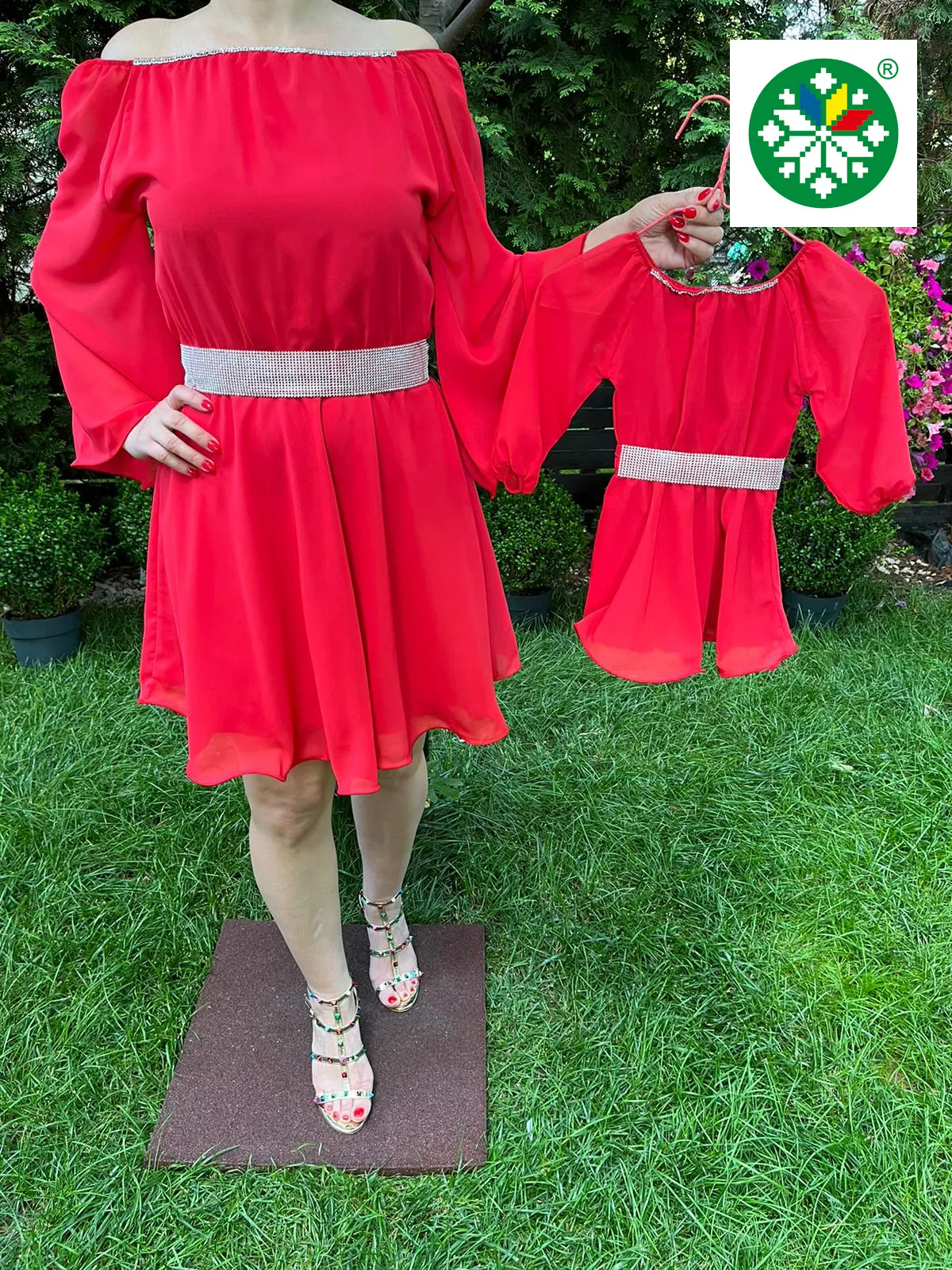 Set rochie scurta Ecaterina rosie
